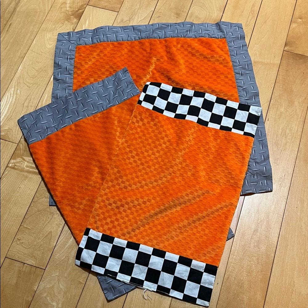 Orange and Gray Racing Themed Burp Cloths